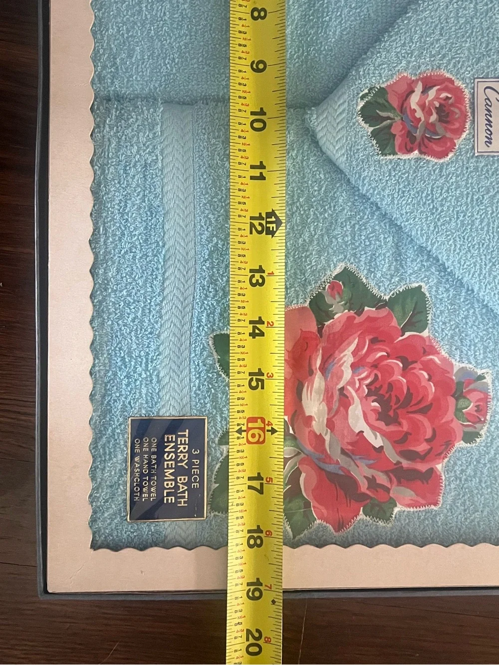 NIB Vintage Cannon Blue Floral Bath Towel 3 pc set roses